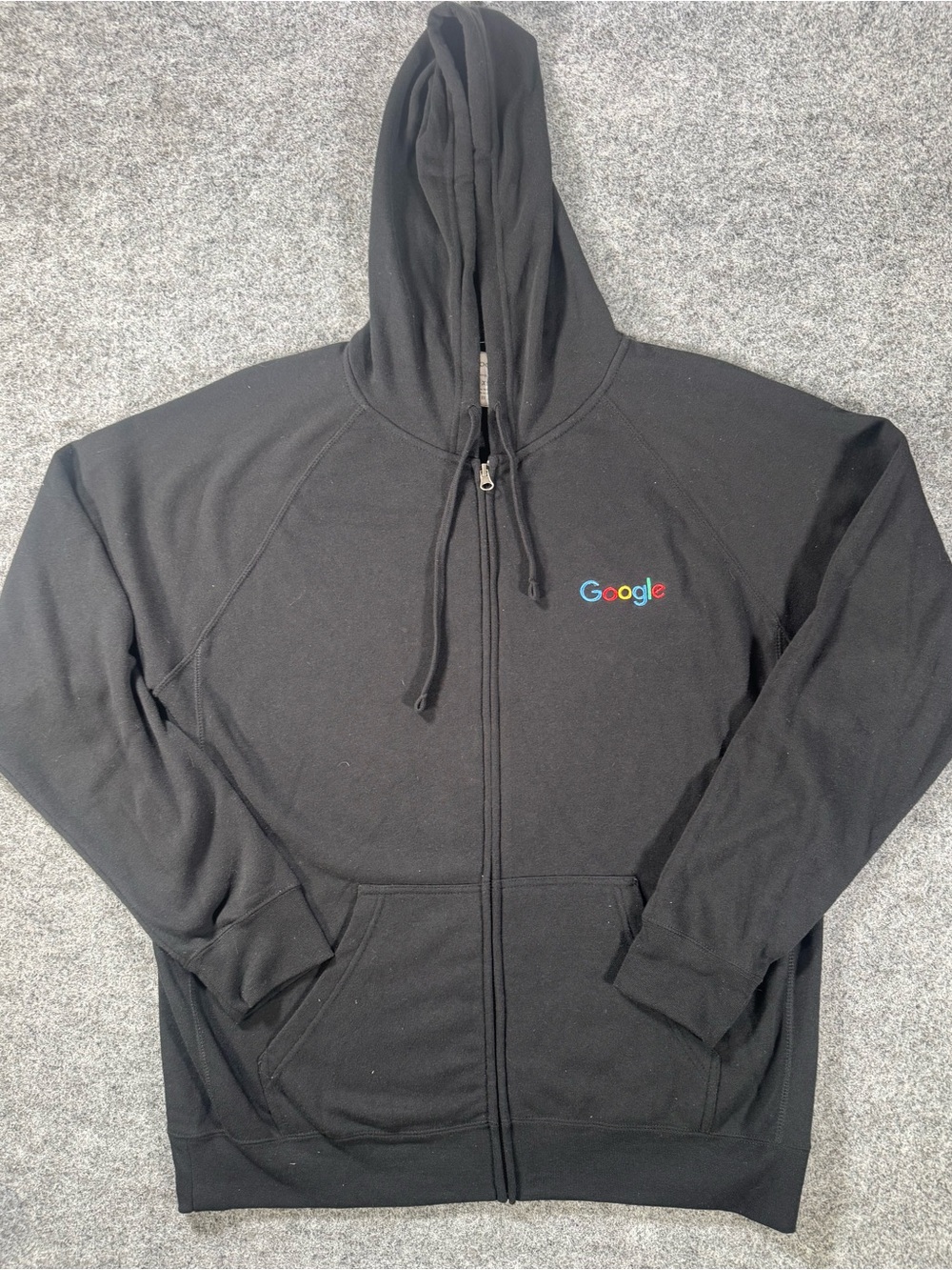 Google Hoodie XL Black Full Zip Fleece Sweatshirt Embroidered Logo Google EUC